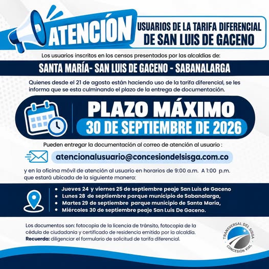 Tarifa diferencial del peaje: plazo hasta el 30 de septiembre para entregar documentos