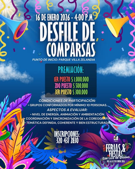 Afiche del desfile de comparsas de las Ferias y Fiestas de San Luis de Gaceno 2026