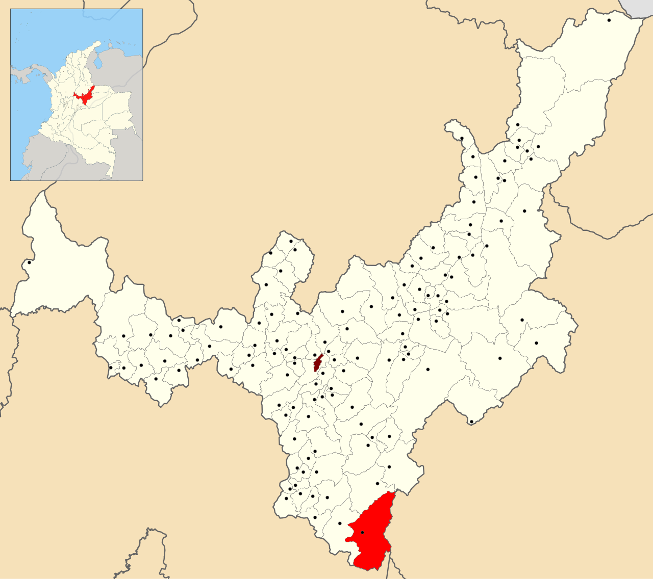 Mapa de Boyacá con San Luis de Gaceno resaltado, uno de los 20 municipios donde ganó la coalición conservadora en la Cámara por Boyacá 2026