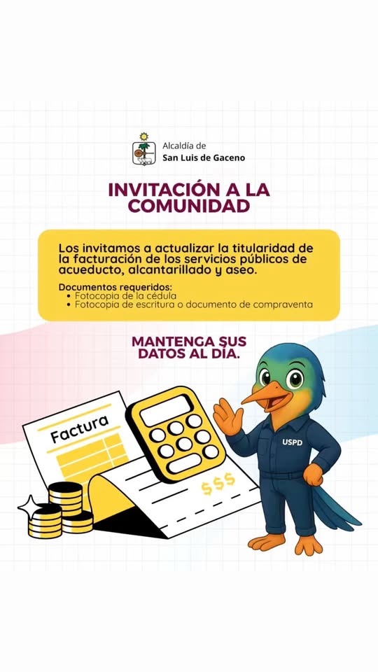 Afiche para actualizar el titular de la factura de agua por la micromedición en San Luis de Gaceno