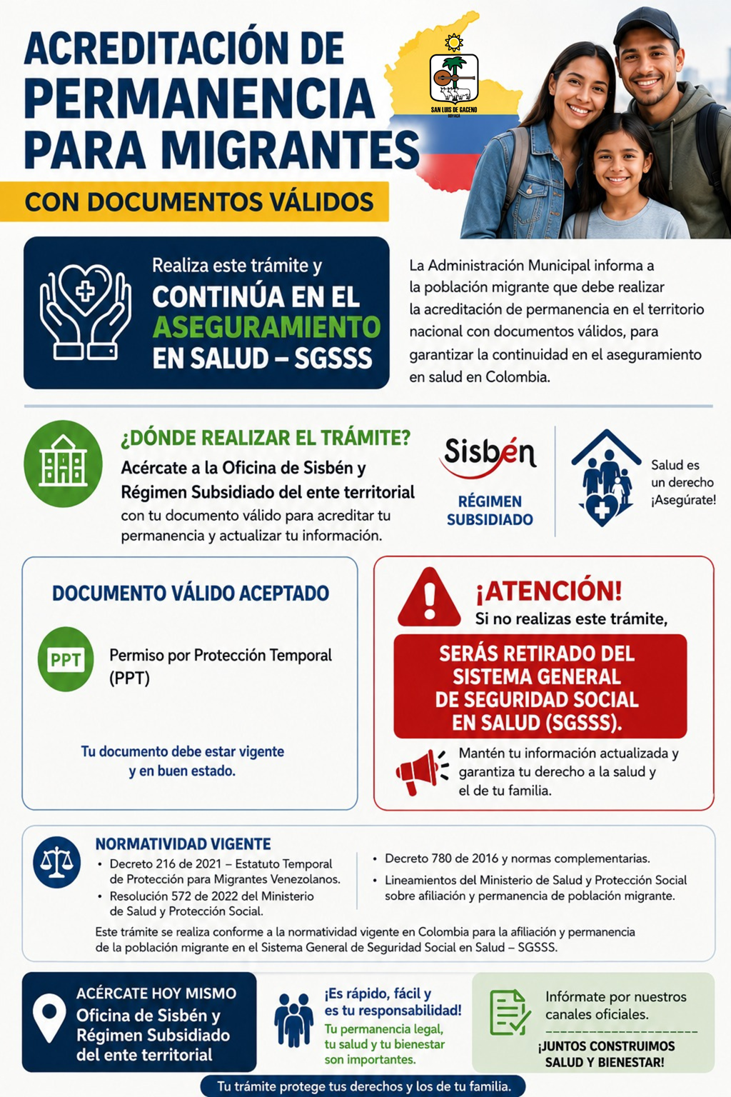 Infografía de la Alcaldía sobre la acreditación de permanencia de migrantes para no perder la EPS en San Luis de Gaceno