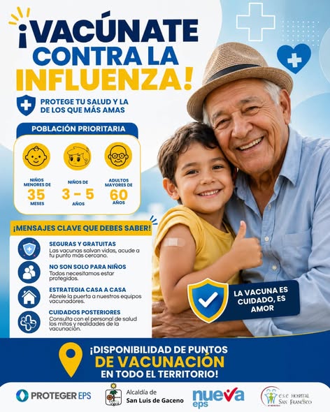 Afiche de la vacunatón contra la influenza de julio de 2026, con la población prioritaria para la vacunación en San Luis de Gaceno