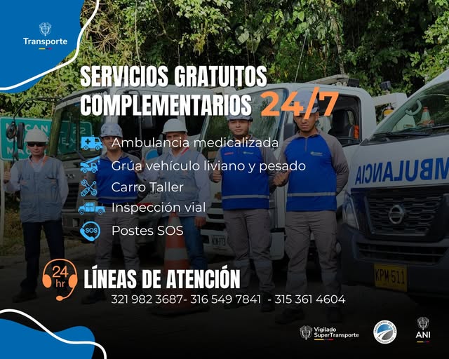 Pieza de la Concesión Transversal del Sisga con los servicios gratuitos 24/7 y las tres líneas de atención