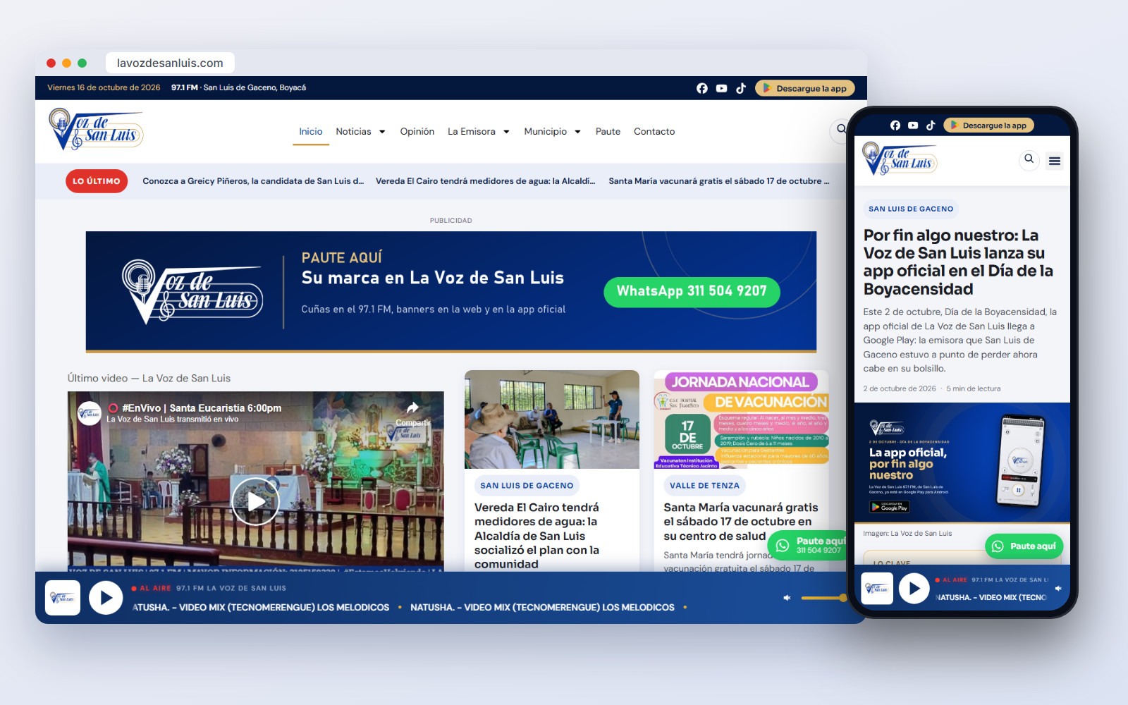La web lavozdesanluis.com en un computador y en un celular