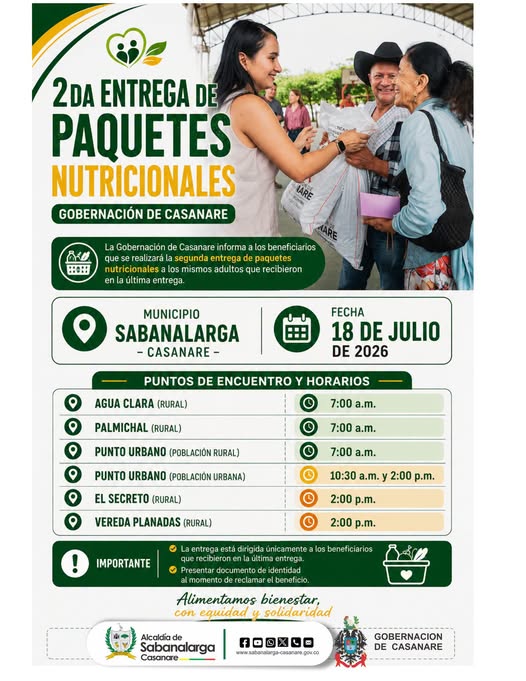 Sabanalarga hará el 18 de julio la segunda entrega de paquetes nutricionales a adultos mayores