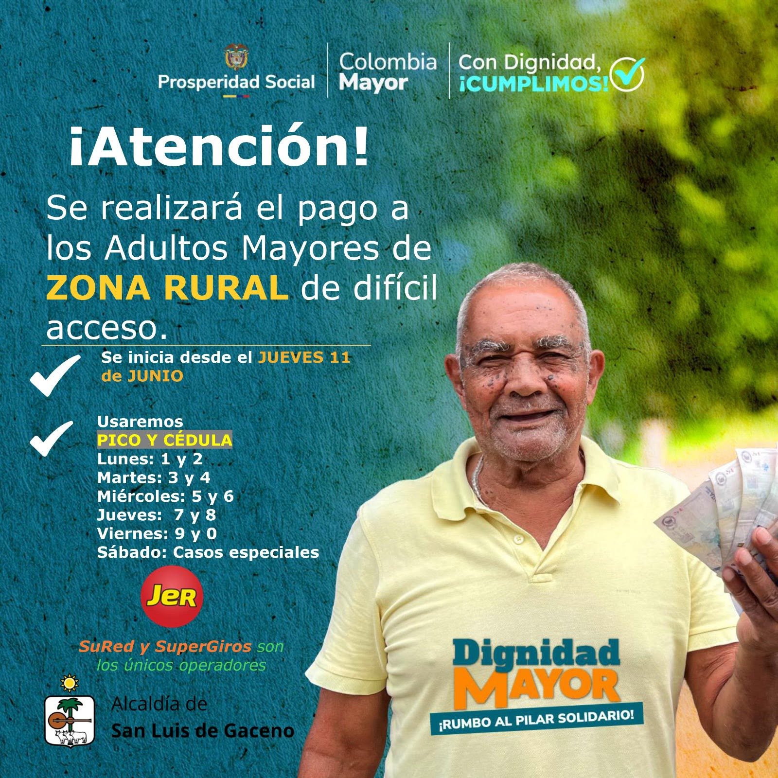 Pieza de la Alcaldía con el pico y cédula del pago de Colombia Mayor desde el jueves 11 de junio