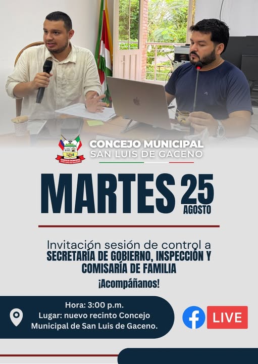 Afiche del control político a la Secretaría de Gobierno de San Luis de Gaceno sobre comparendos y seguridad