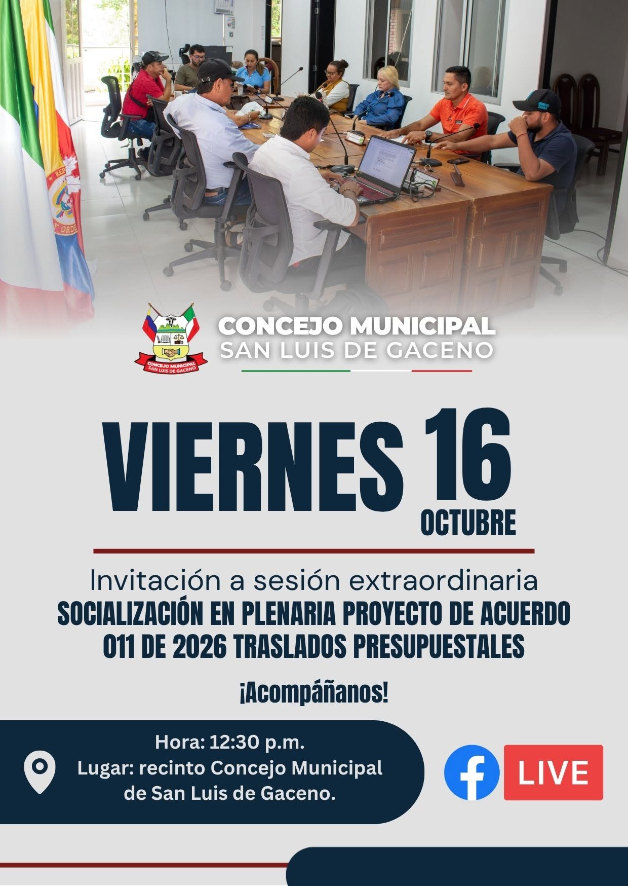 Invitación del Concejo de San Luis de Gaceno a la socialización del proyecto de acuerdo 011 de 2026 el viernes 16 de octubre