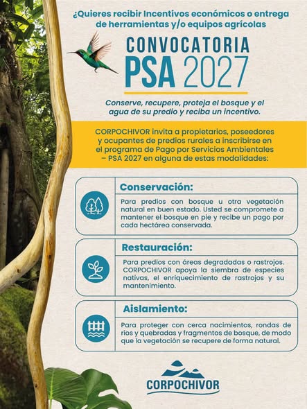 Convocatoria PSA 2027 de Corpochivor: predios rurales pueden inscribirse hasta el 9 de octubre