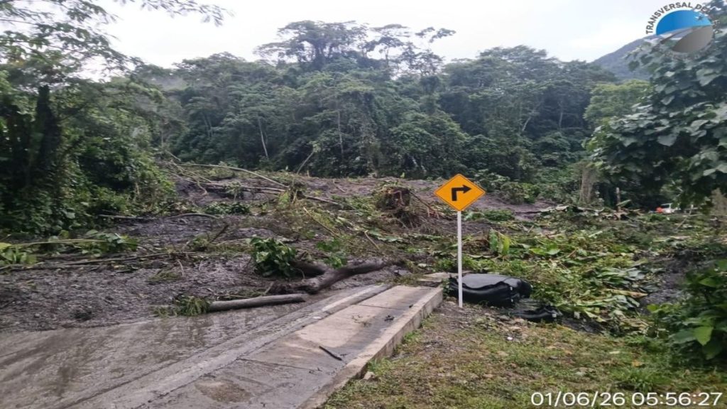 Derrumbe de Marrano Loco cubre la Transversal del Sisga en Santa María, Boyacá, el 1 de junio de 2026
