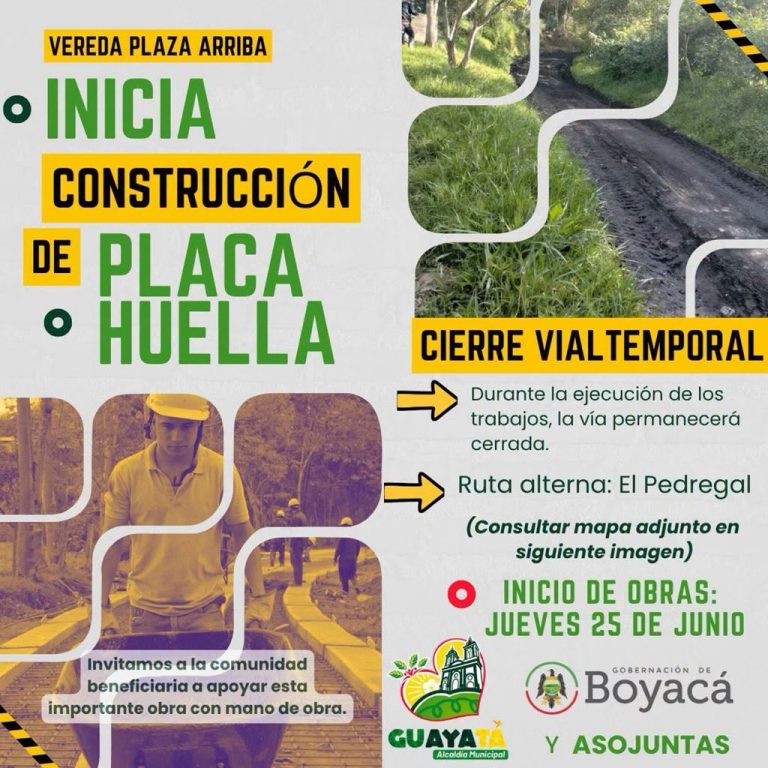 Guayatá empezó una placa huella en Plaza Arriba y cerró la vía hacia la planta de agua potable