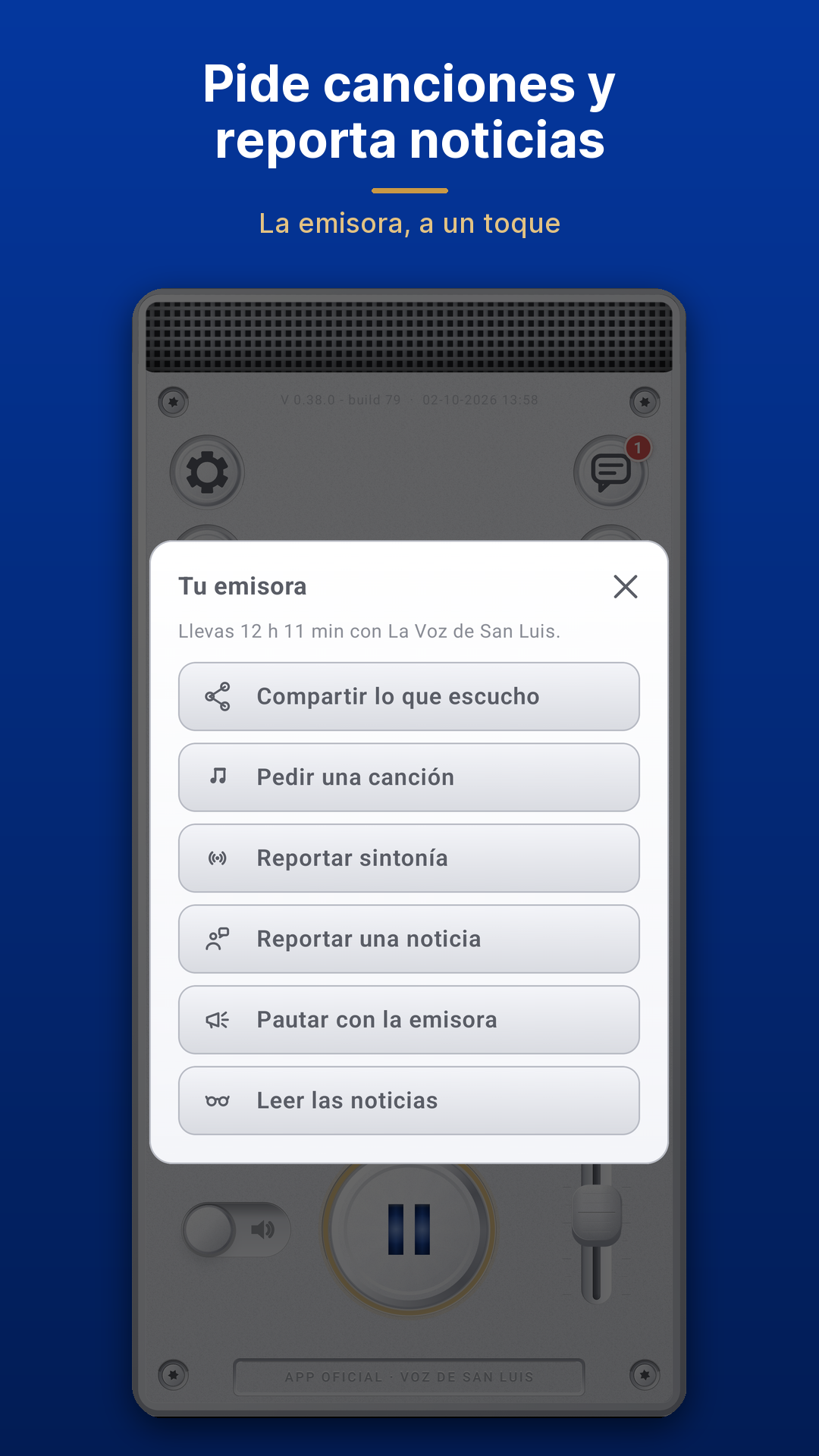Cuadro Tu emisora para pedir canciones y reportar noticias
