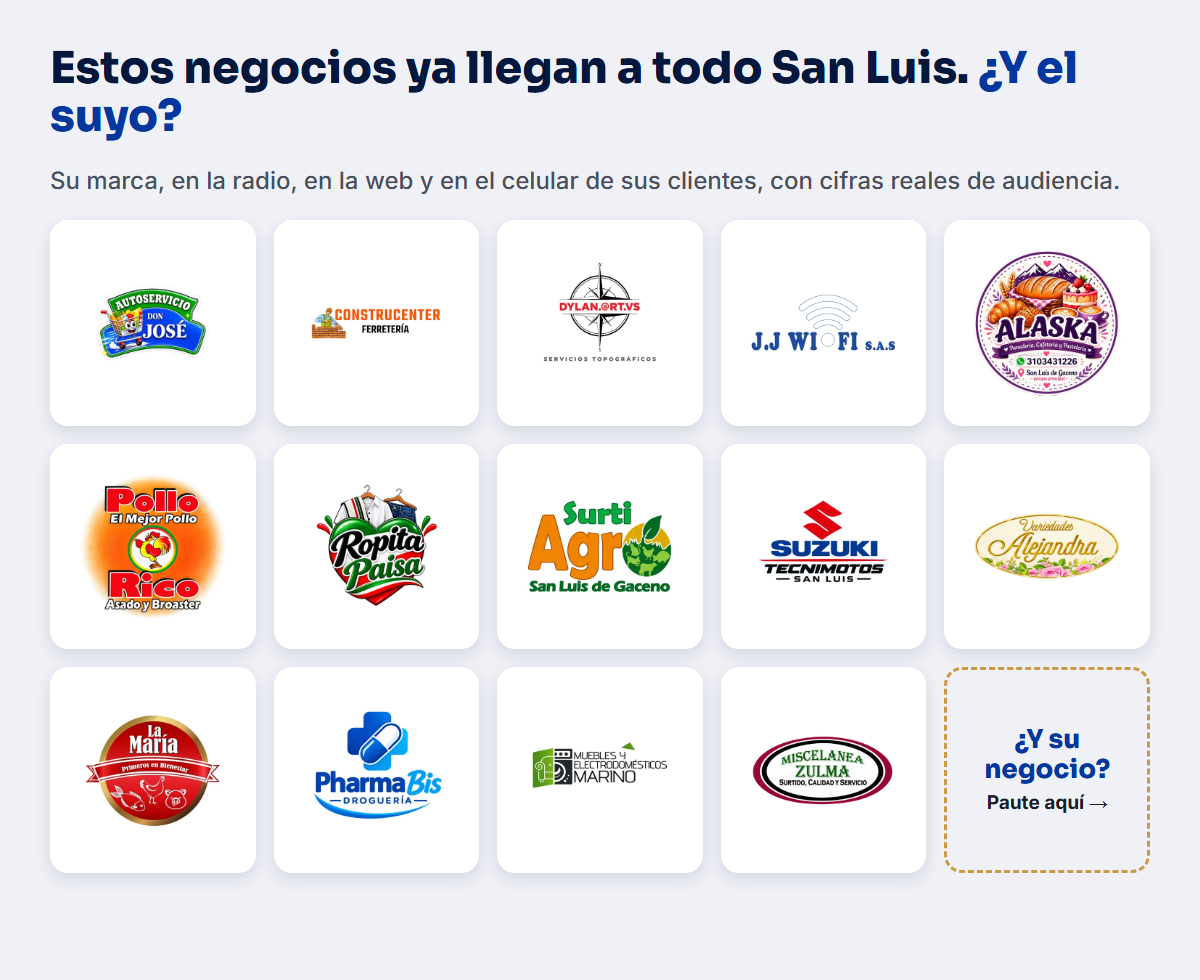 Logos de los 14 negocios que patrocinan La Voz de San Luis