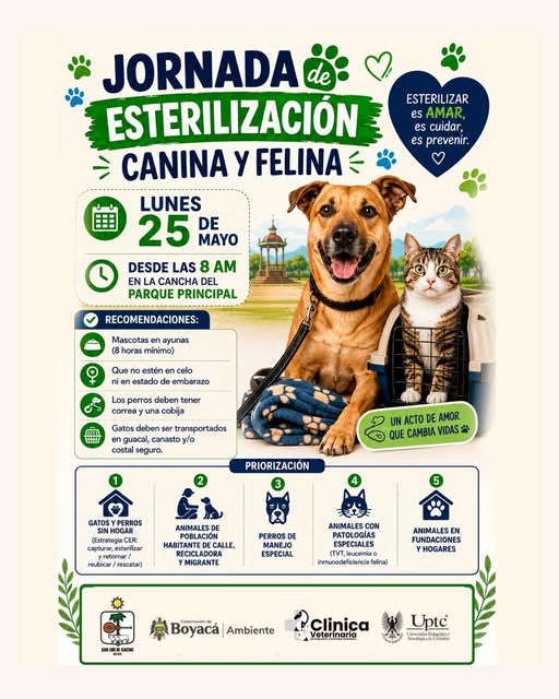 Afiche de la jornada de esterilización canina y felina en San Luis de Gaceno