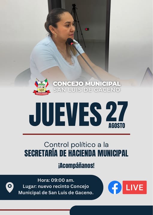 Afiche del control político a la Secretaría de Hacienda de San Luis de Gaceno sobre recaudo predial