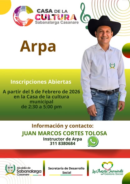 Afiche de las clases de arpa de la Casa de la Cultura de Sabanalarga
