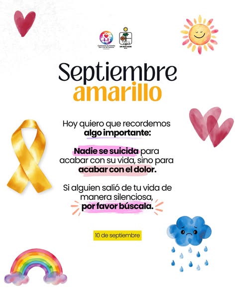 Afiche de Septiembre Amarillo de la Comisaría de Familia y la Alcaldía de San Luis de Gaceno, con un lazo amarillo