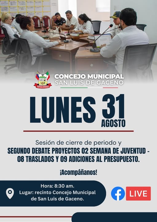Afiche del Concejo de San Luis de Gaceno que anuncia el segundo debate de los proyectos de traslados y adiciones al presupuesto