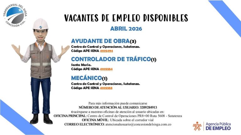 Concesión del Sisga ofreció cinco vacantes en abril para trabajar en Sutatenza y Santa María