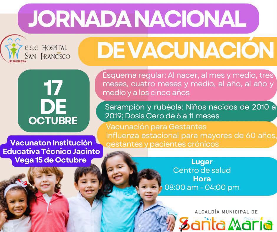 Afiche completo de la jornada de vacunación de Santa María con las vacunas, el lugar y el horario
